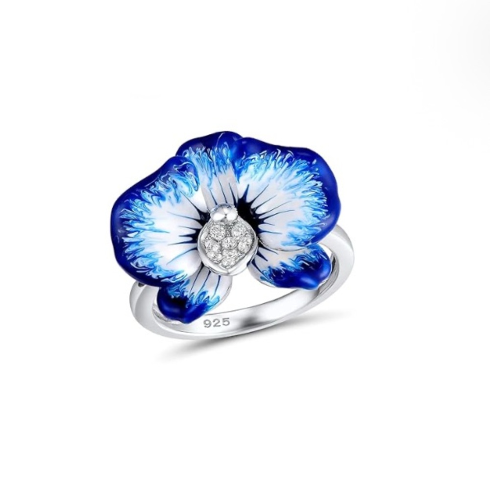 Blue and Silver Floral Ring Size 6